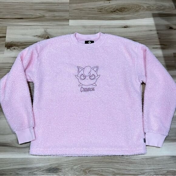 Converse x Pokemon RARE Jigglypuff Sherpa Crewneck Sweater Pink Small - Picture 1 of 4